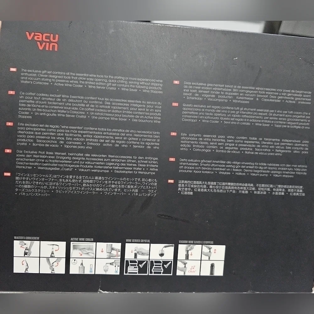 Vac-U-Vin  Wine Essentials 6 Piece Giftset, Standard, Black New in Box